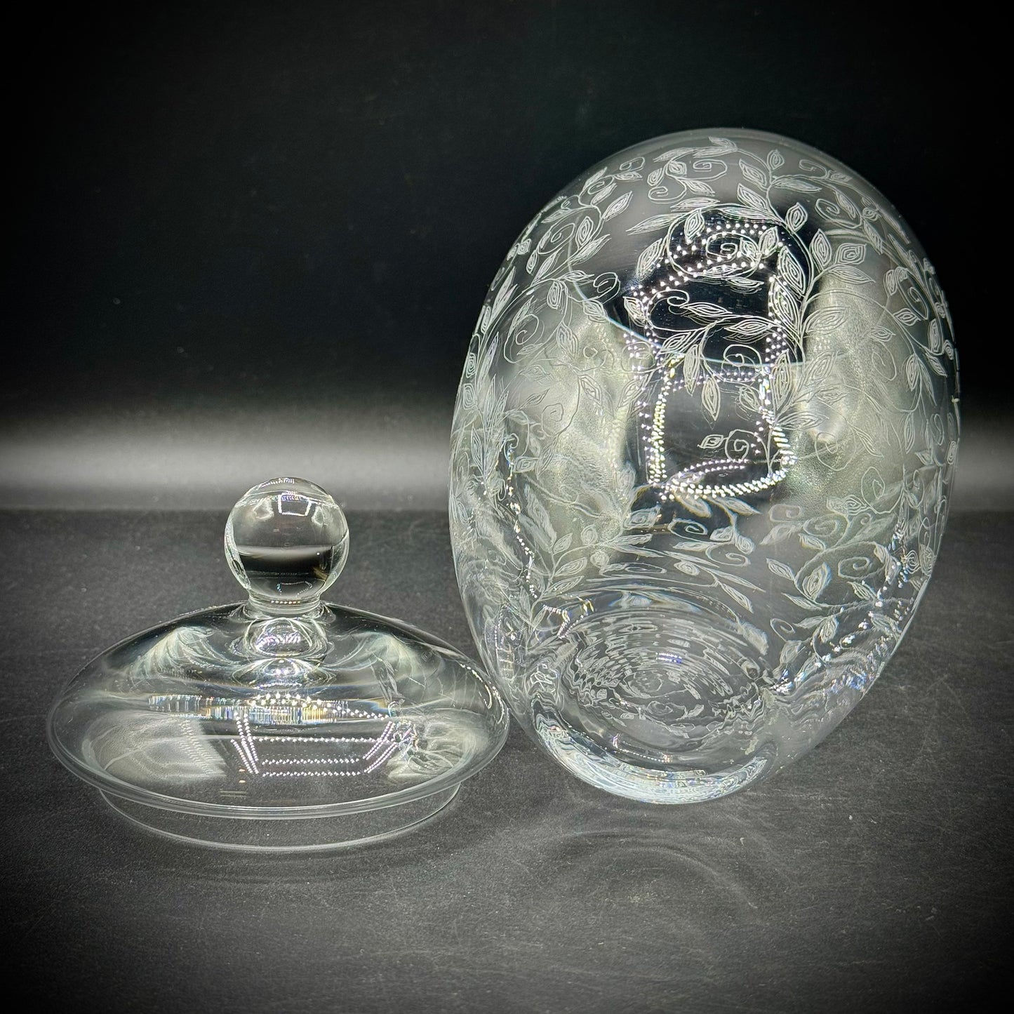 Bohemian Etched Crystal Lidded Canister