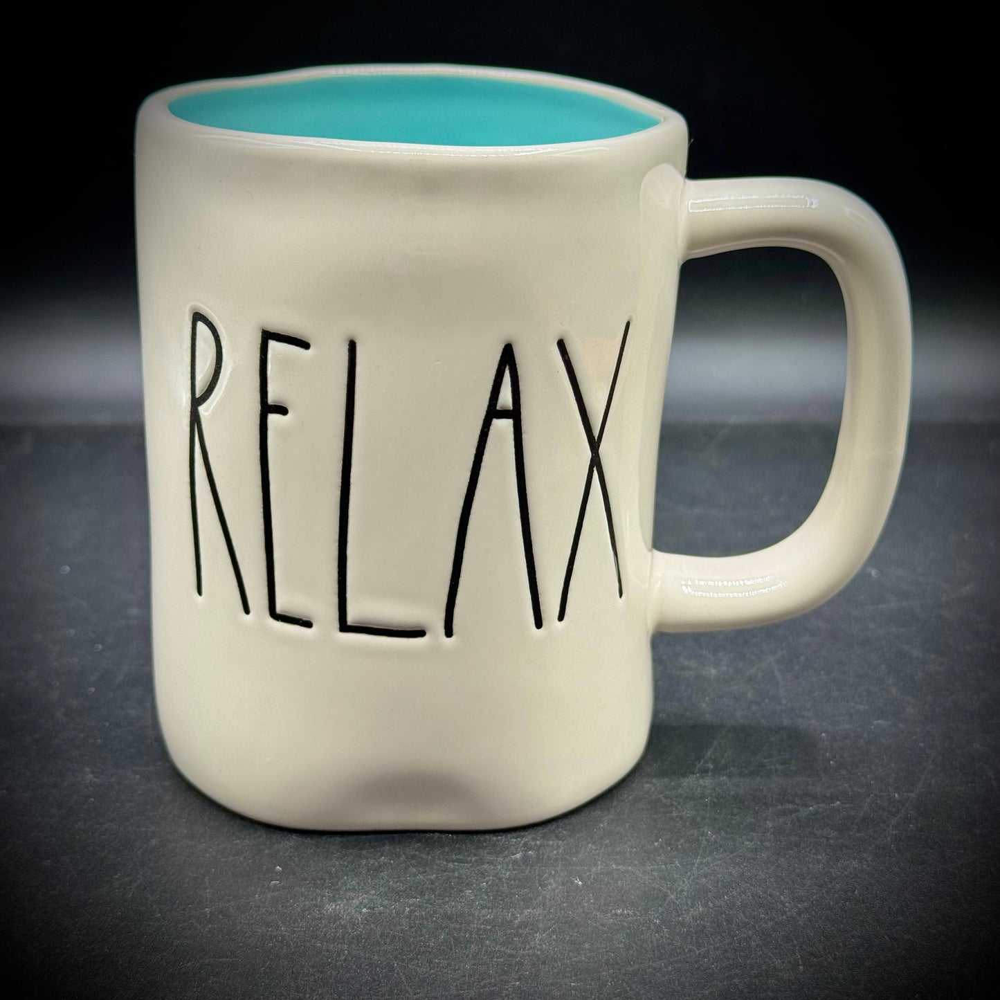Rae Dunn Magenta "Relax" Mug with Sky Blue Interior