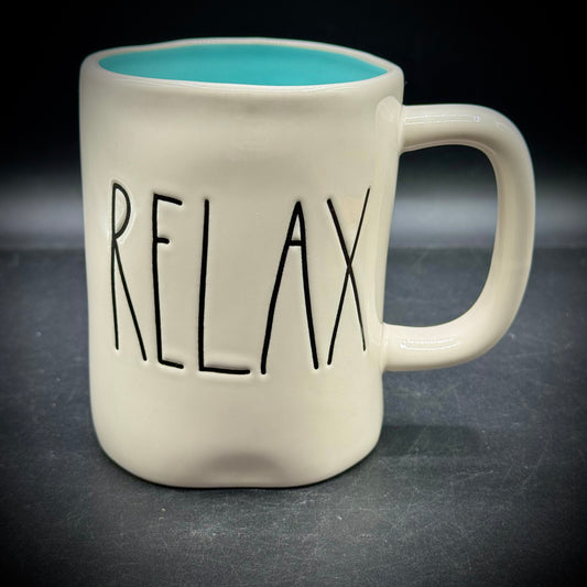 Rae Dunn Magenta "Relax" Mug with Sky Blue Interior