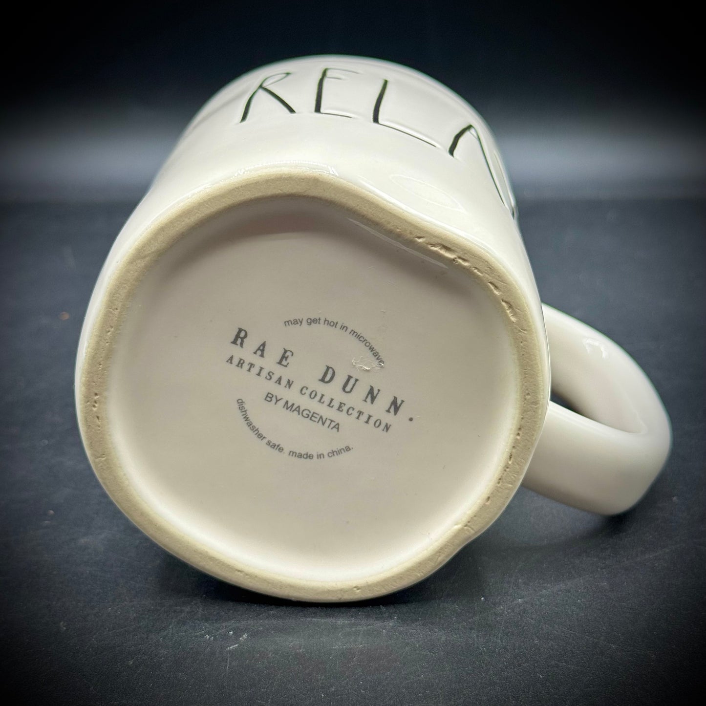Rae Dunn Magenta "Relax" Mug with Sky Blue Interior