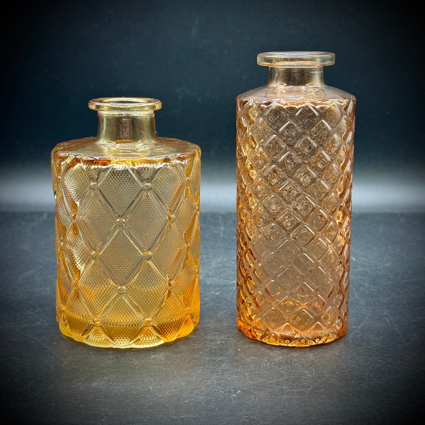 Pair of Amber Glass Dresser Jars #1