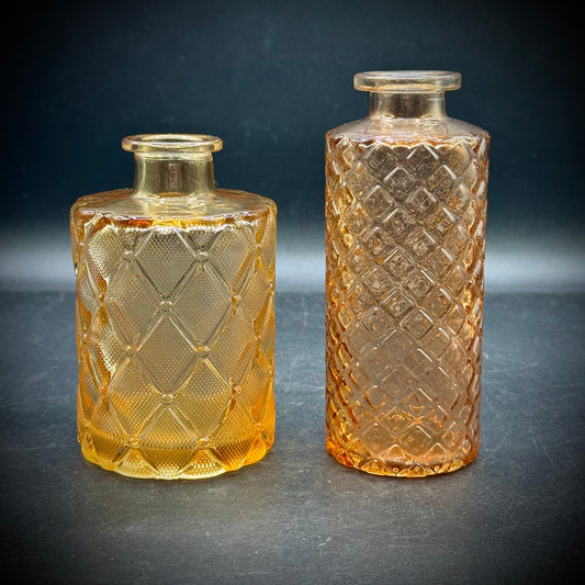 Pair of Amber Glass Dresser Jars #1
