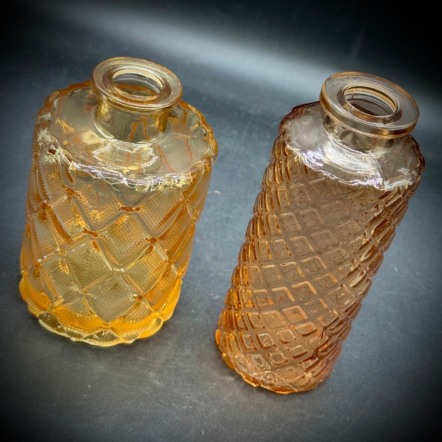 Pair of Amber Glass Dresser Jars #1