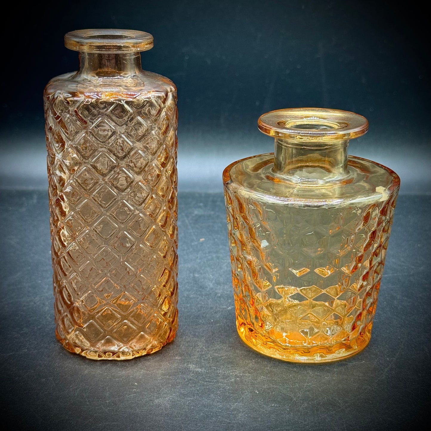 Pair of Amber Glass Dresser Jars #1