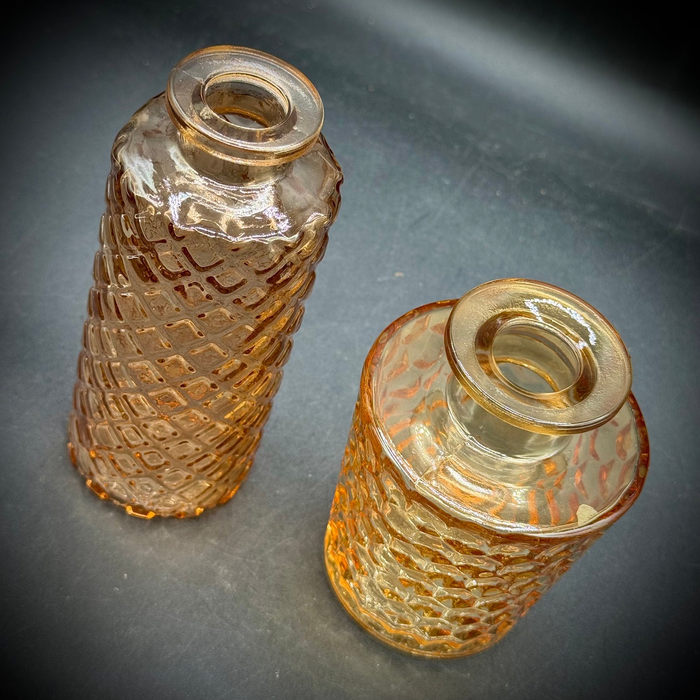 Pair of Amber Glass Dresser Jars #1