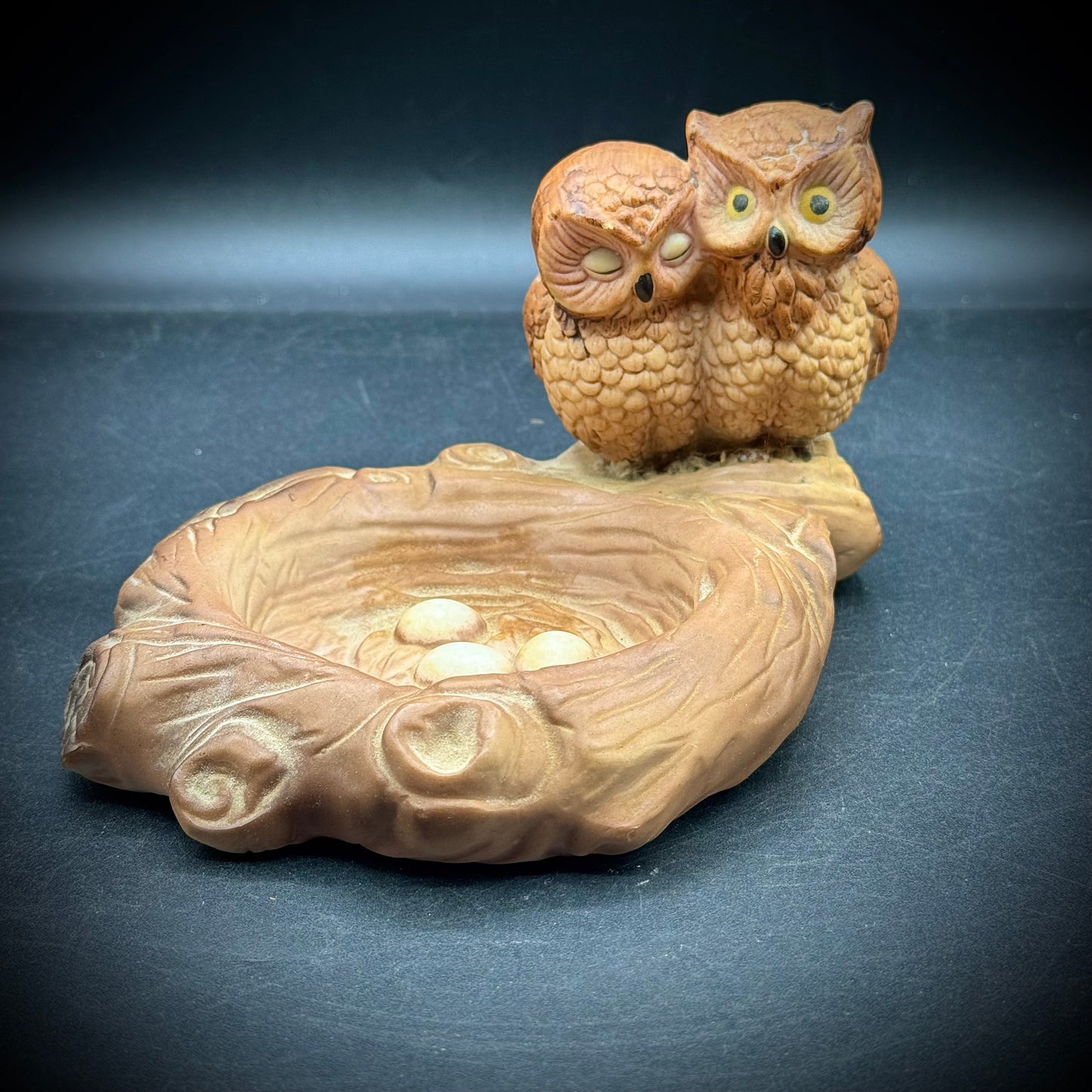 Vintage Ceramic Owl Parents with Nest