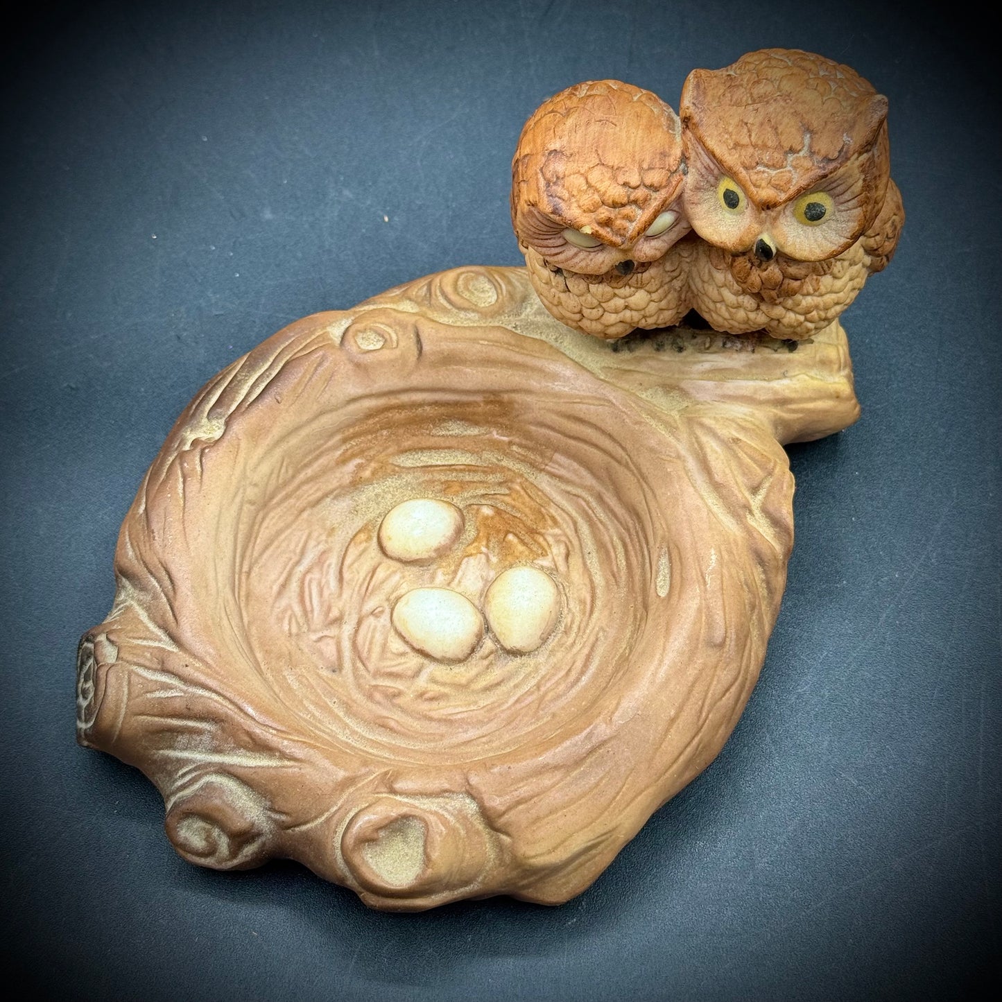 Vintage Ceramic Owl Parents with Nest