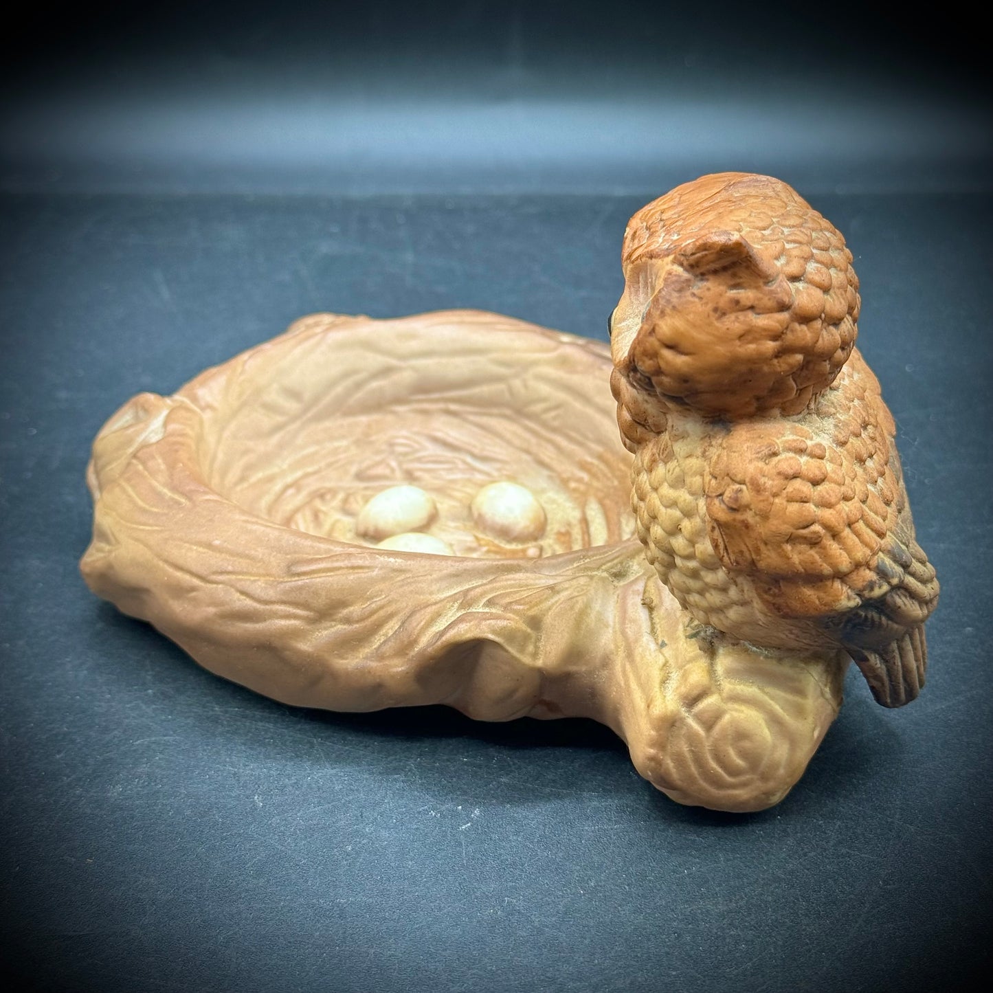 Vintage Ceramic Owl Parents with Nest