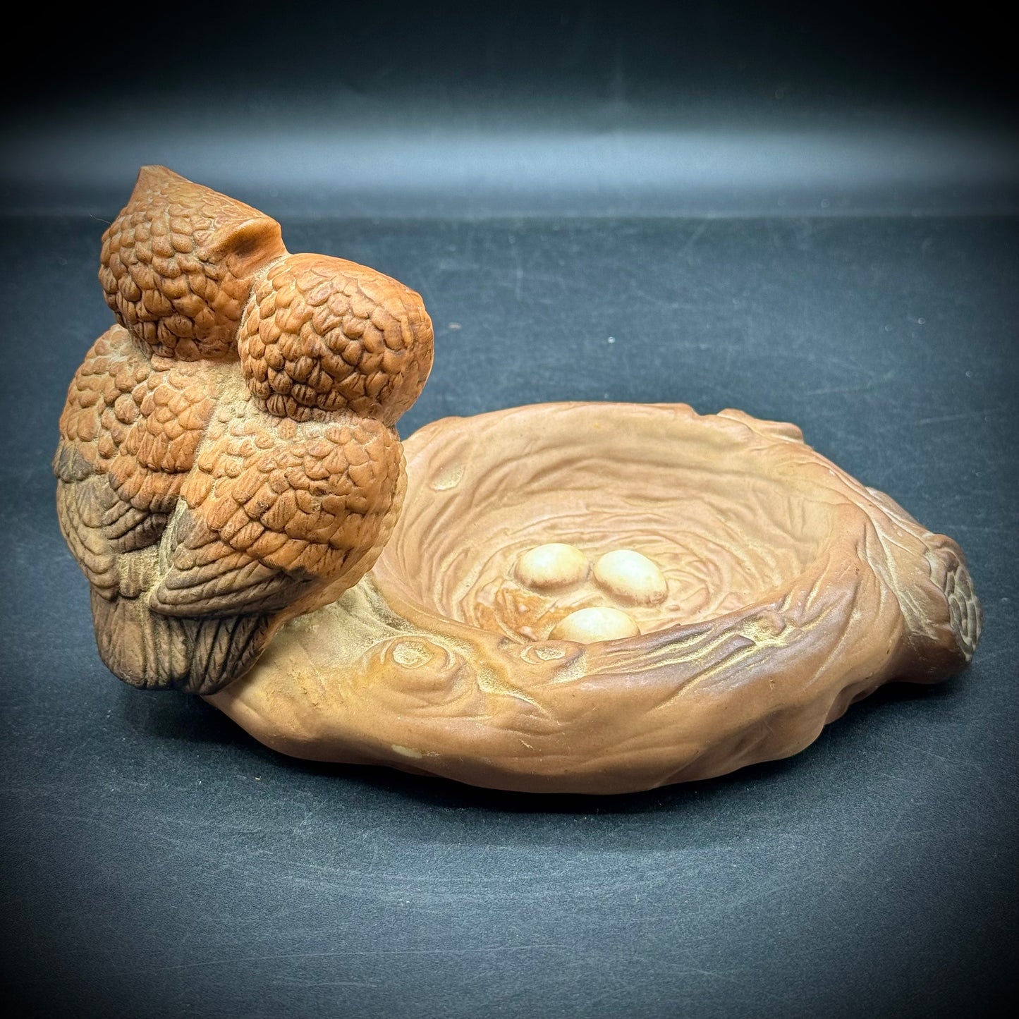 Vintage Ceramic Owl Parents with Nest
