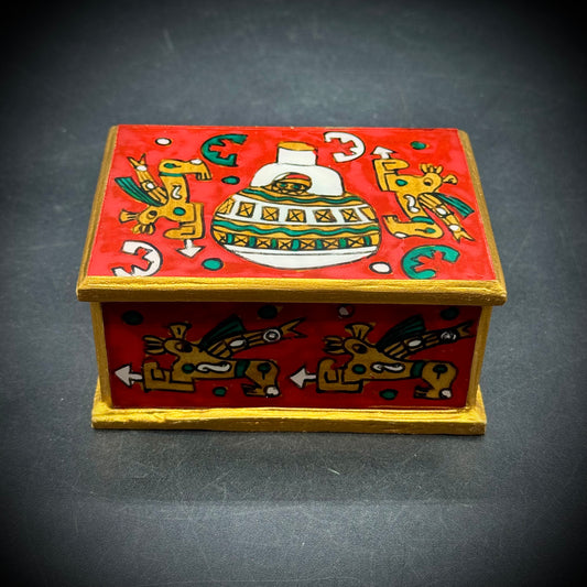 South American Made Mayan Motif Hinged Lidded Trinket Box