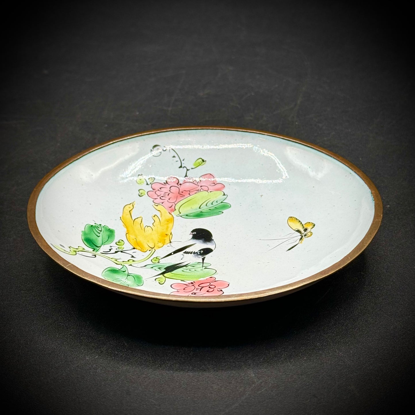 Vintage Enamel on Brass Trinket Dish China