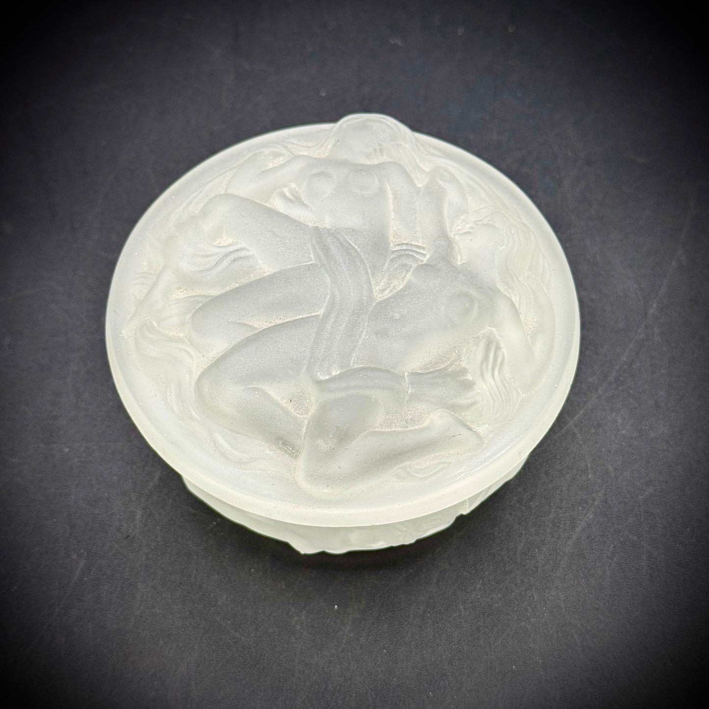 Heinrich Hoffmann Frosted Glass Molded Naiades Trinket Box