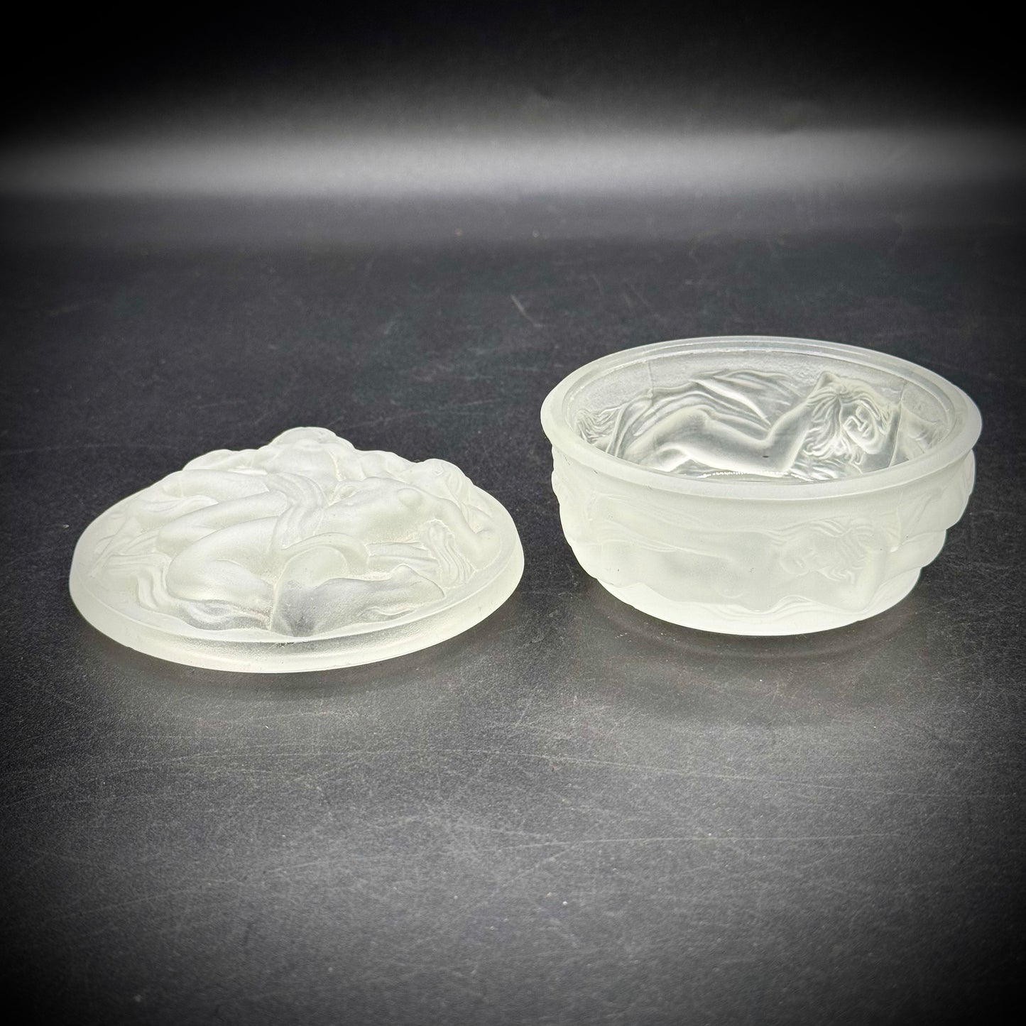 Heinrich Hoffmann Frosted Glass Molded Naiades Trinket Box