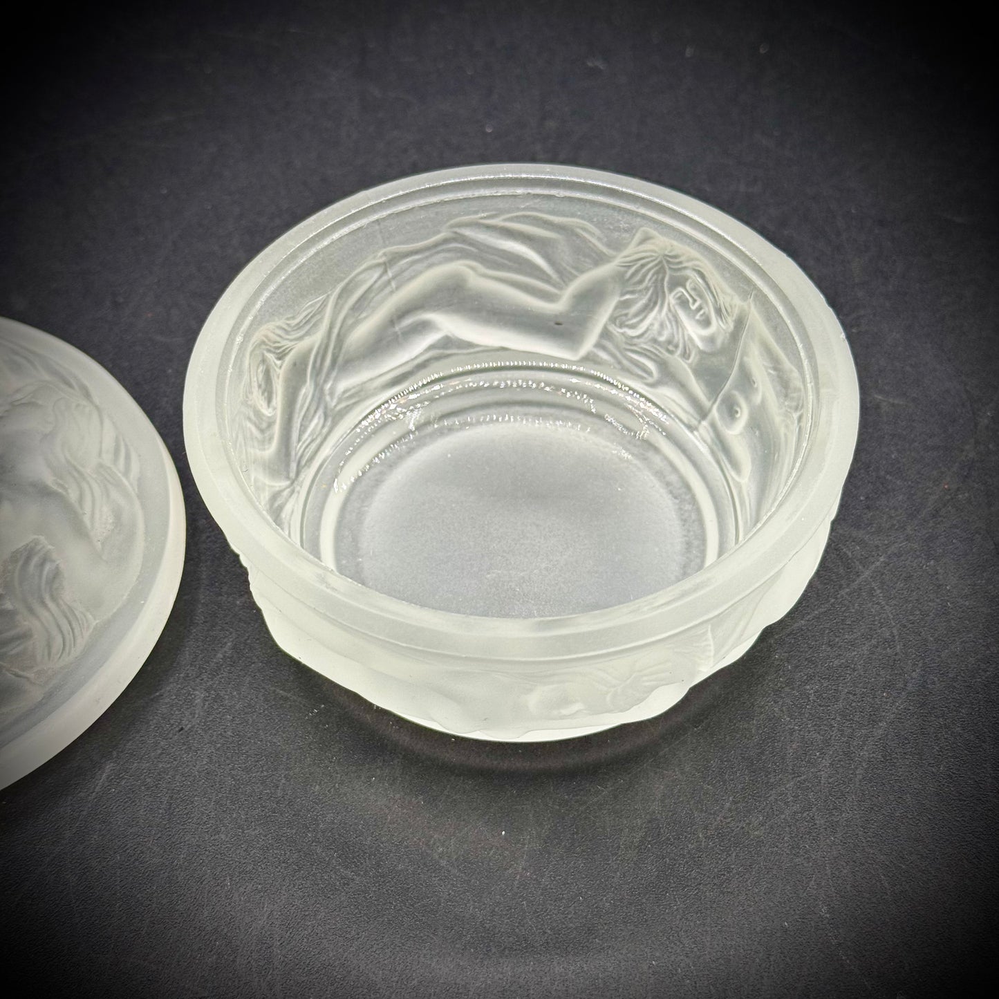 Heinrich Hoffmann Frosted Glass Molded Naiades Trinket Box
