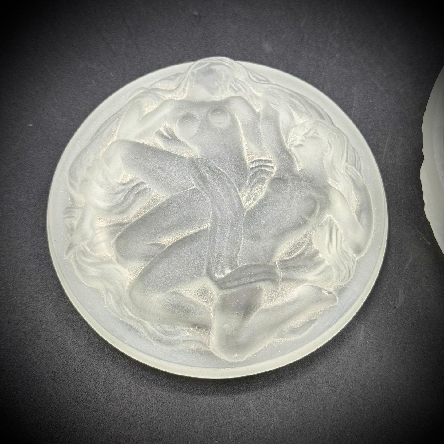Heinrich Hoffmann Frosted Glass Molded Naiades Trinket Box