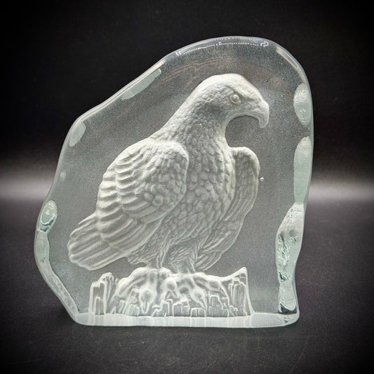 Vintage Nybro Poland Etched Glass Eagle Sculpture