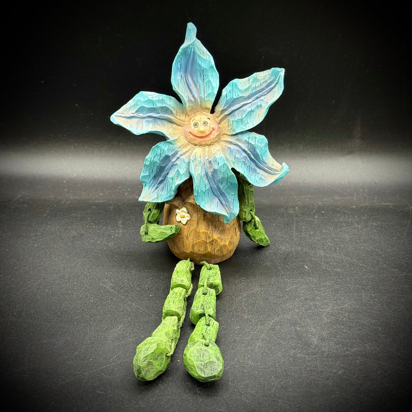 Whimsical Anthropomorphic Blue Flower Shelf Sitter
