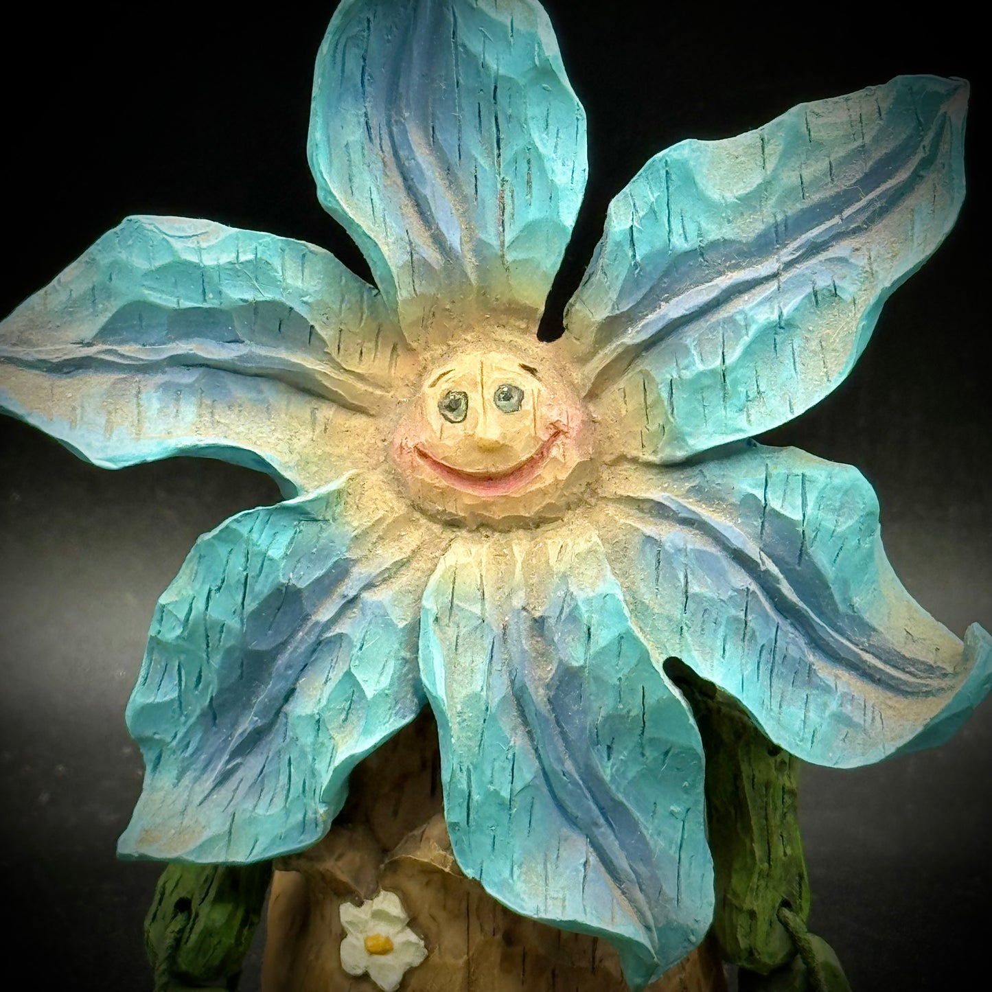 Whimsical Anthropomorphic Blue Flower Shelf Sitter