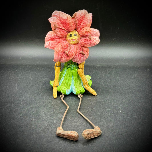 Whimsical Anthropomorphic Pink Flower Shelf Sitter