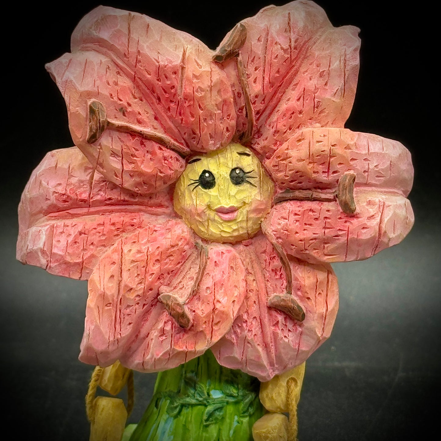 Whimsical Anthropomorphic Pink Flower Shelf Sitter