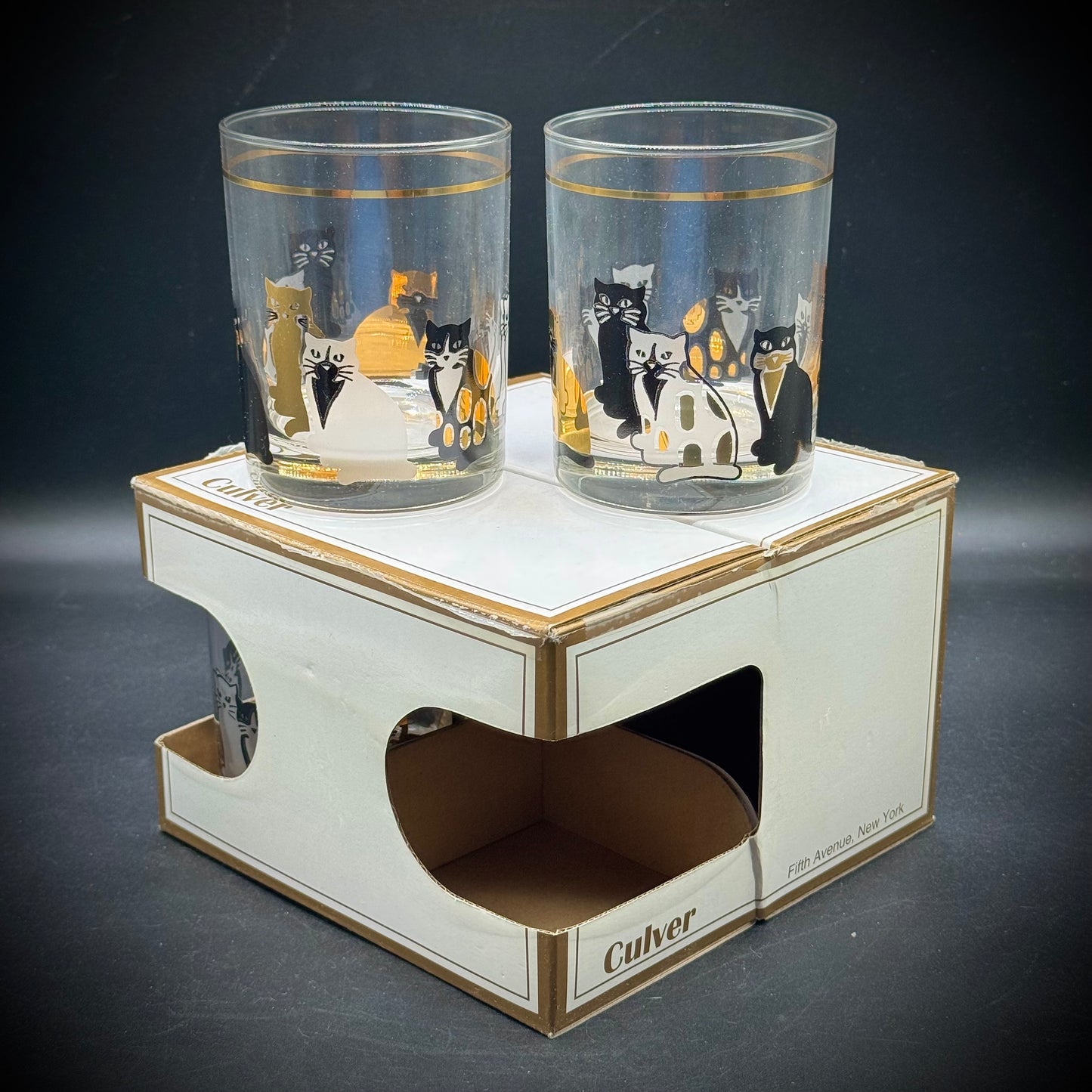 Set of 4 NIB Vintage Culver Fifth Ave NYC MCM Cat Glasses