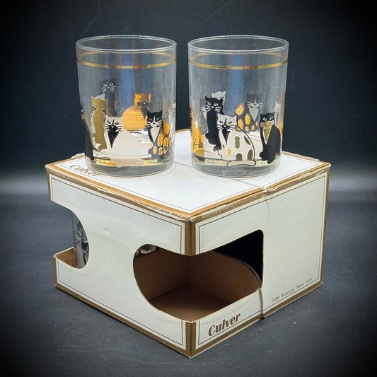 Set of 4 NIB Vintage Culver Fifth Ave NYC MCM Cat Glasses