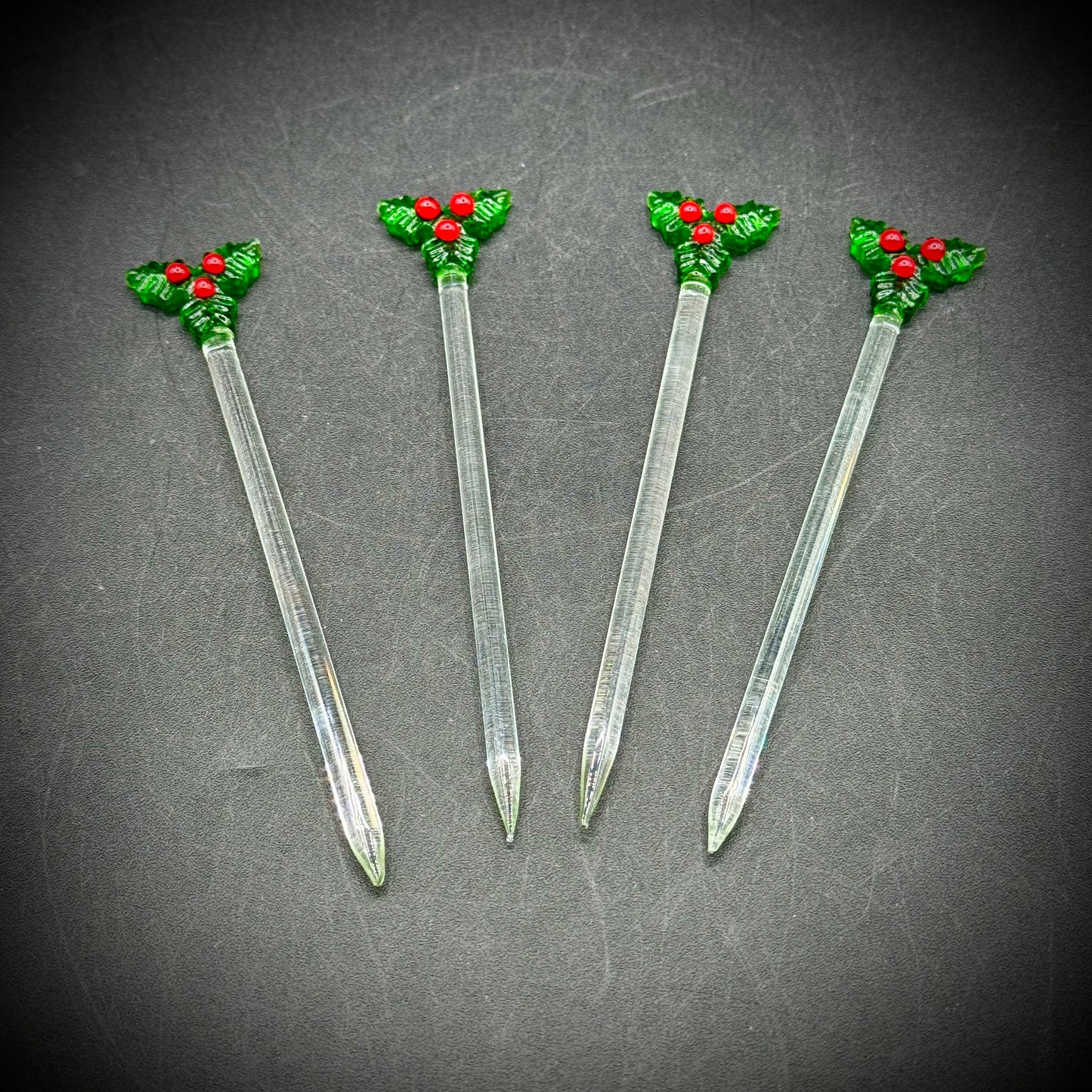 Set of 4 Vintage Holly Swizzle Sticks