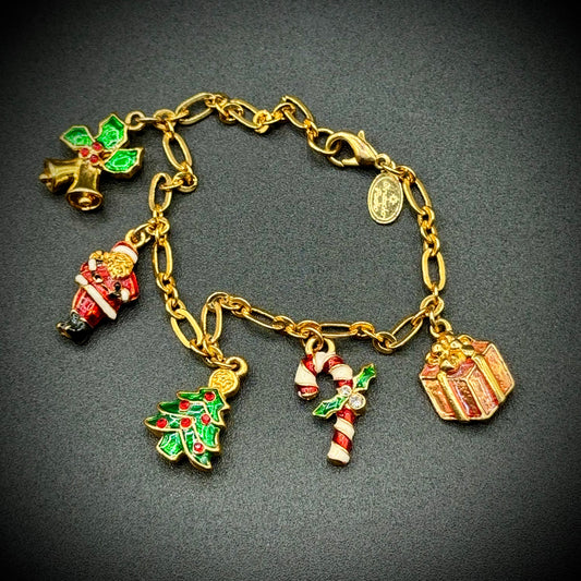 Vintage Signed Christopher Radko Holiday Enamel Charm Bracelet