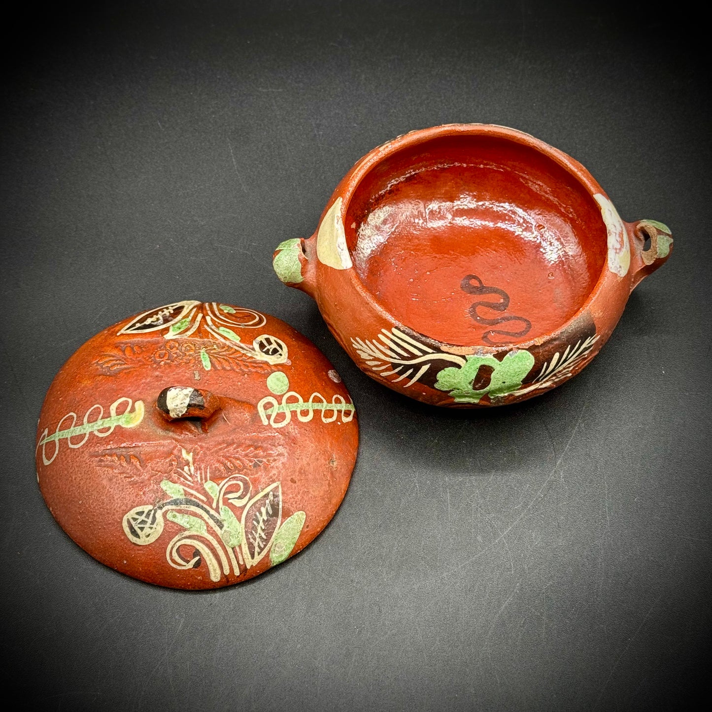 Vintage Mexican Red Clay Tlaquepaque 1940s Lidded Pot