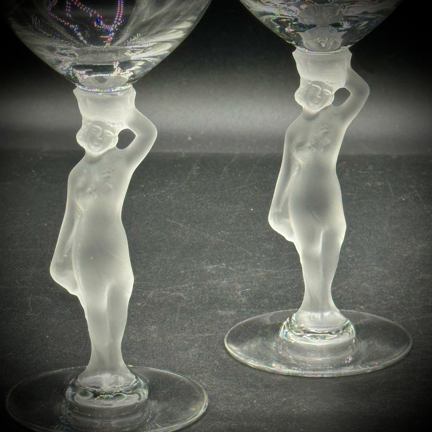 Set of 4 Vintage Bayel French Crystal Nude Figure Glasses