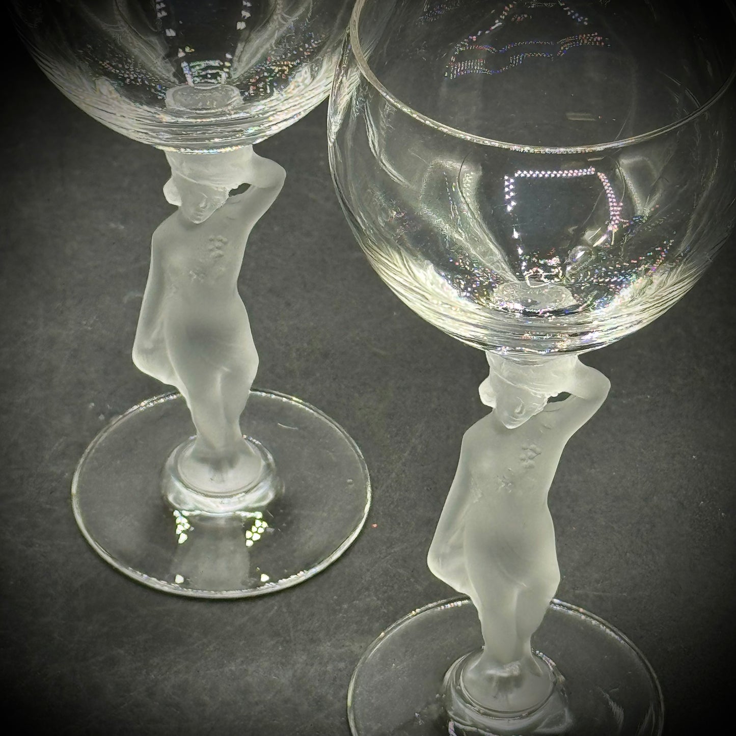Set of 4 Vintage Bayel French Crystal Nude Figure Glasses