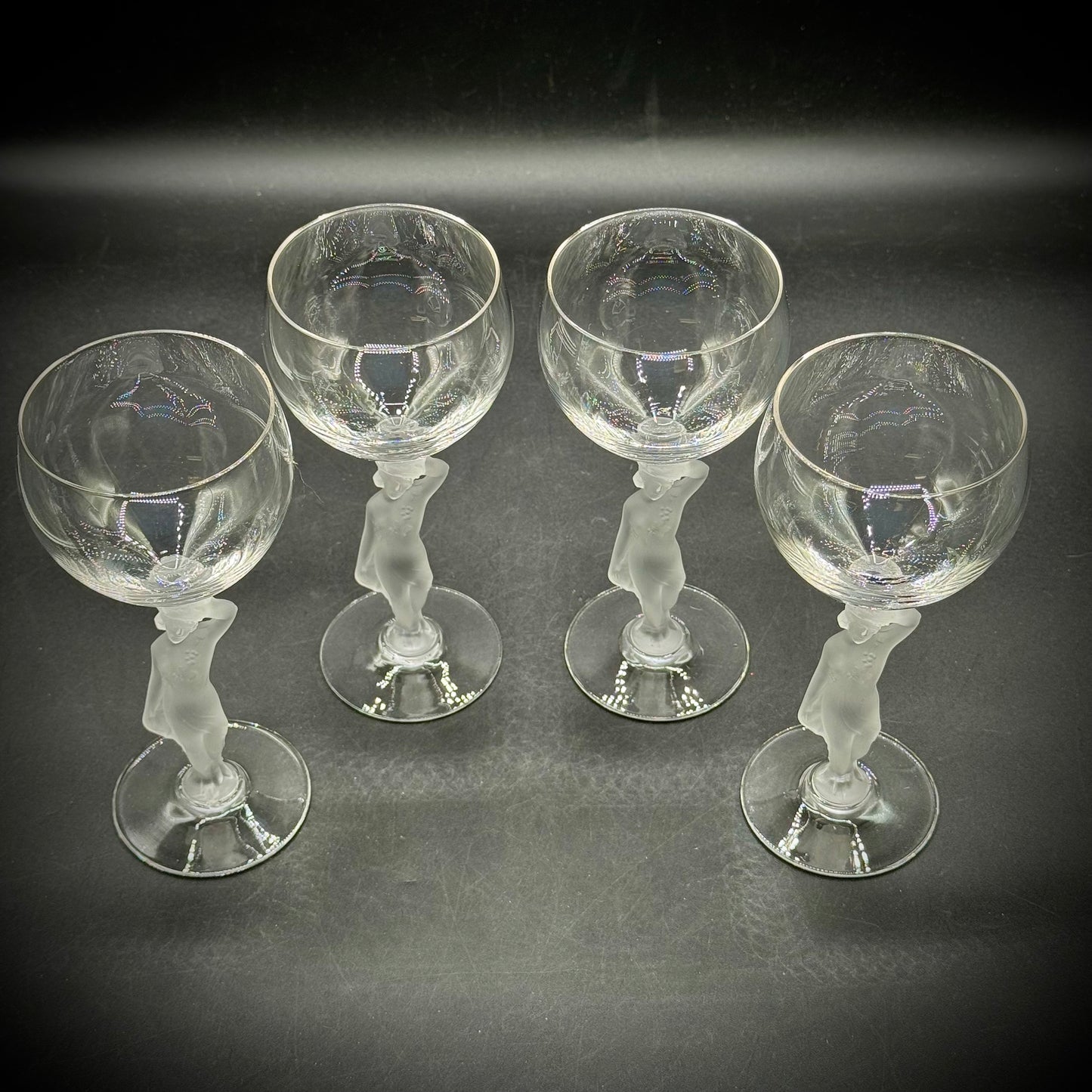 Set of 4 Vintage Bayel French Crystal Nude Figure Glasses