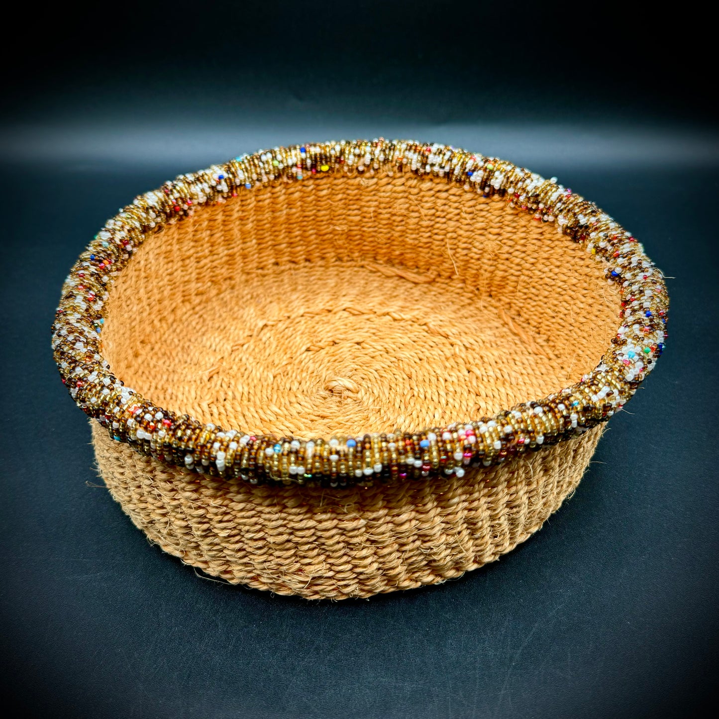 Beaded Kenyan Sisal Natural Basket