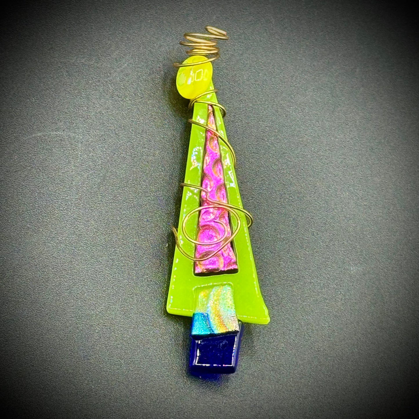 Artisan Made Dichroic Glass Christmas Tree Pin