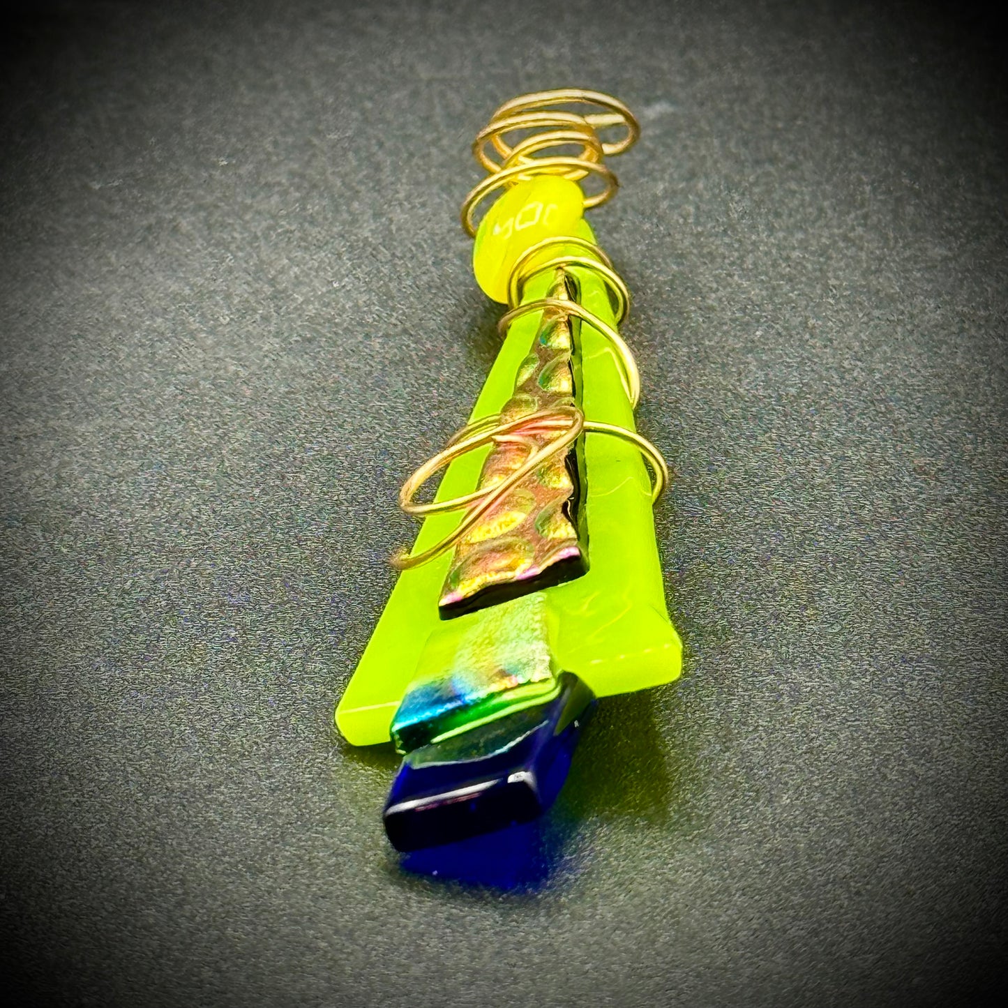 Artisan Made Dichroic Glass Christmas Tree Pin