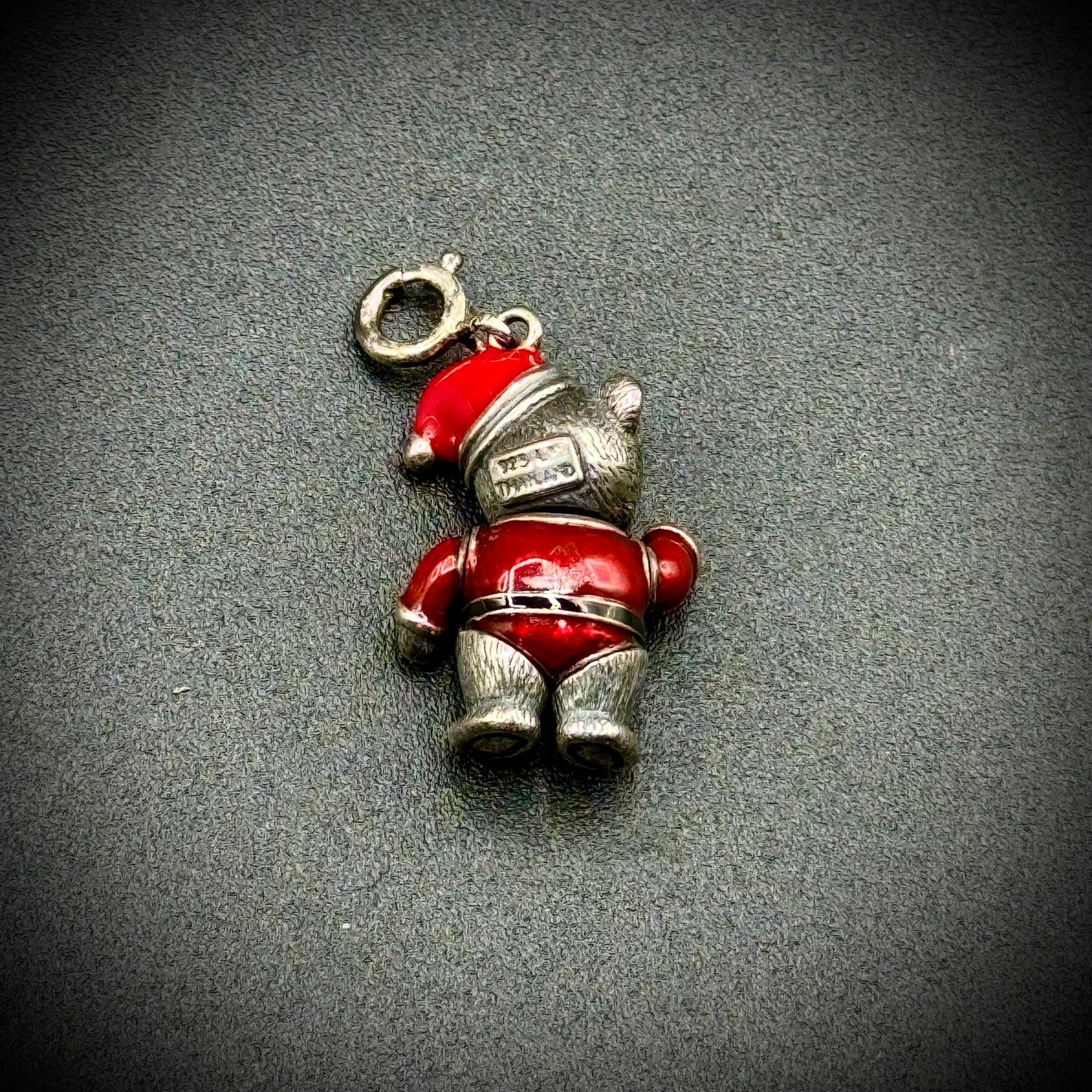 Sterling Silver & Red Enamel Articulating Santa Bear Charm