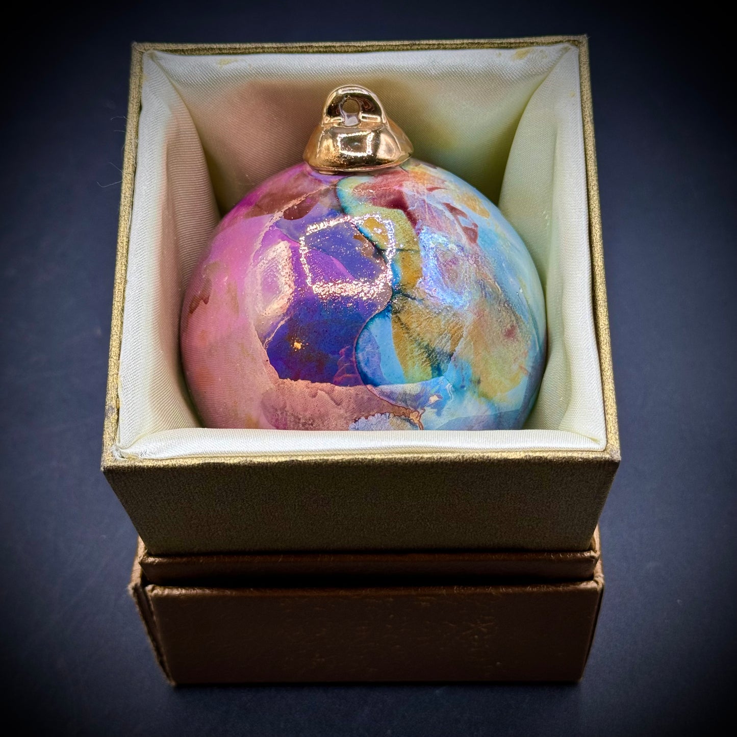 Hand Made Art Glass Christmas Ornament Ball Signed