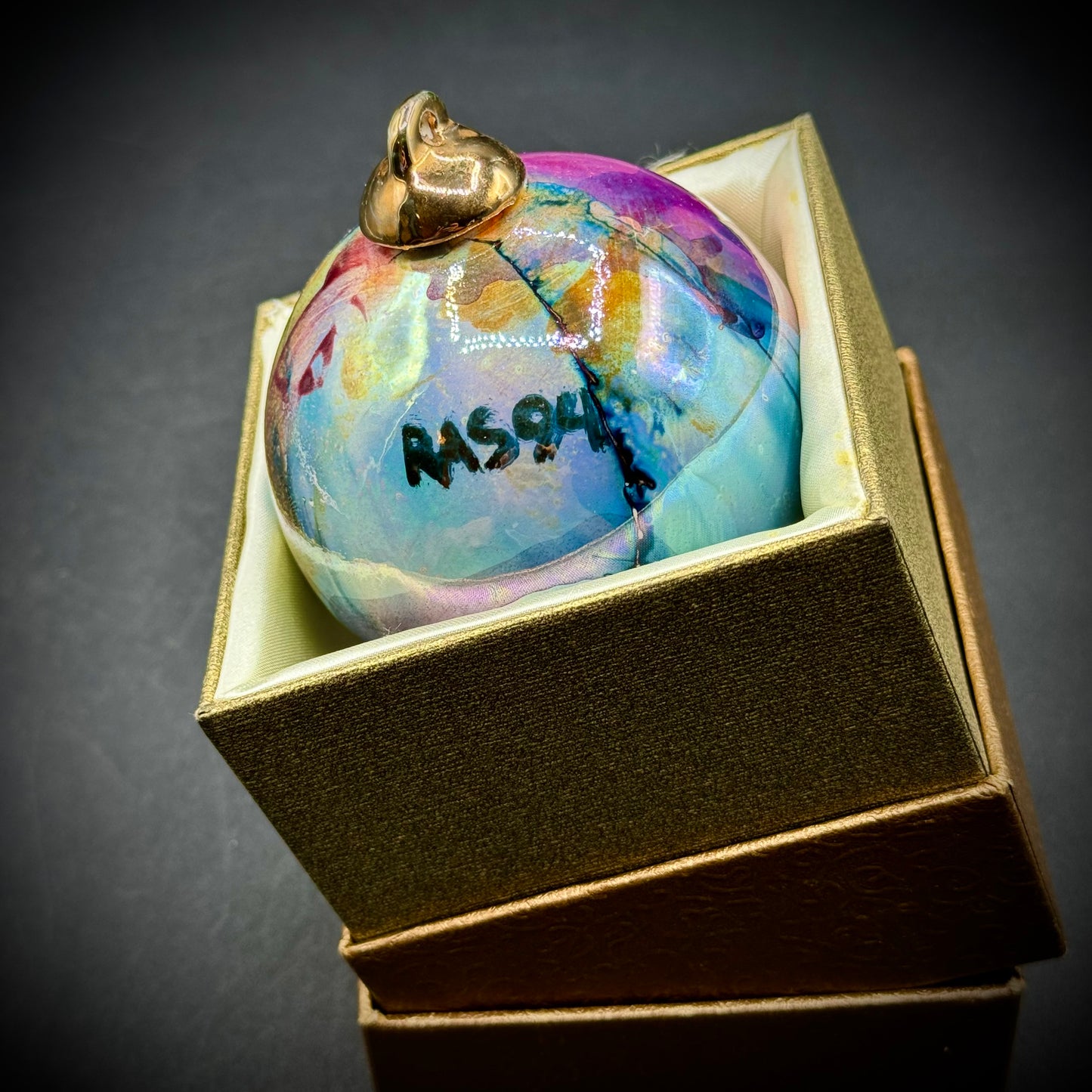 Hand Made Art Glass Christmas Ornament Ball Signed