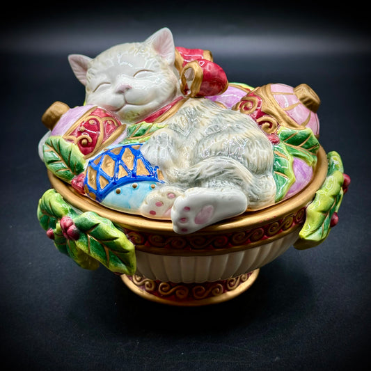 Vintage Fitz & Floyd "Kristmas Kitty" Lidded Bowl