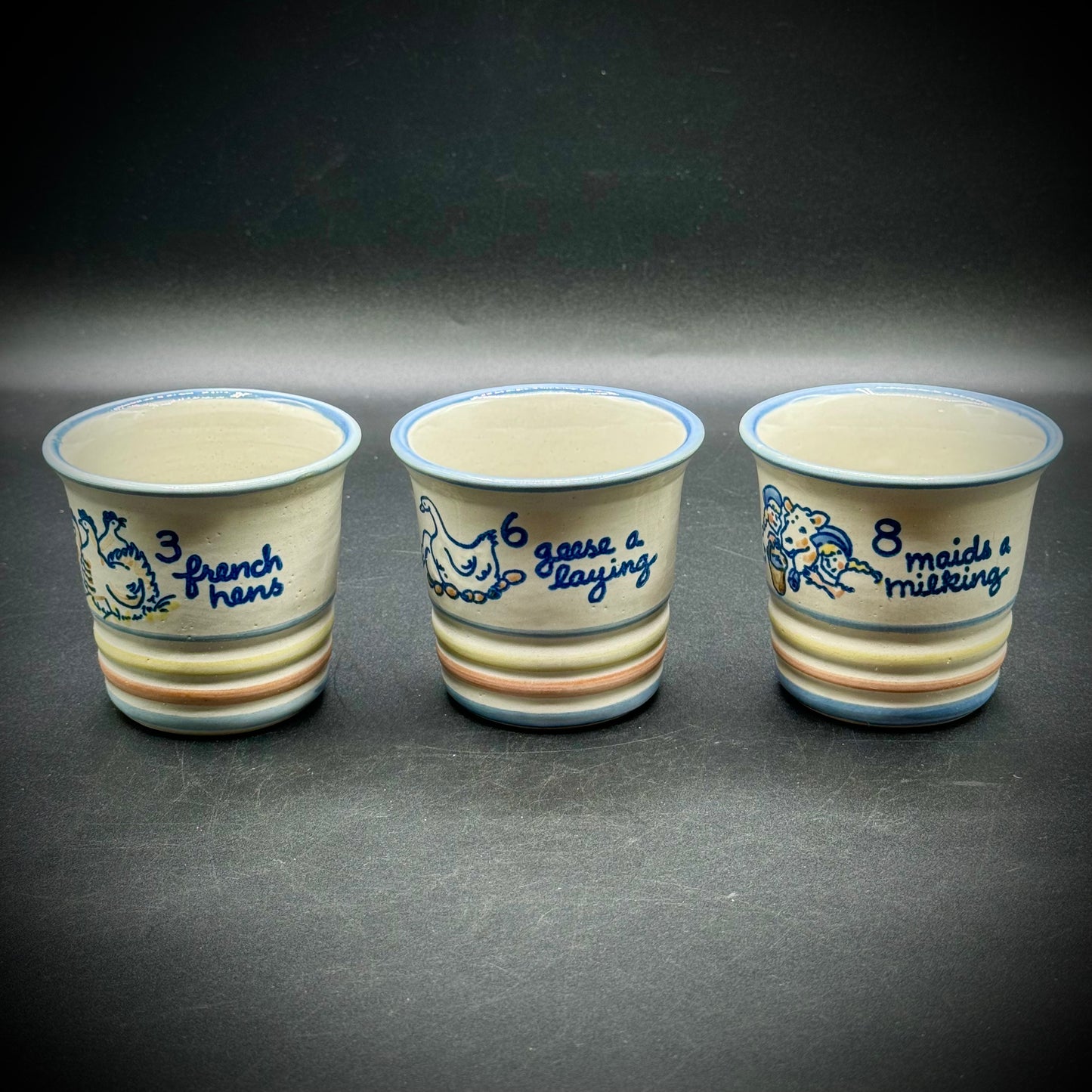 Set of 3 Louisville Stoneware Kentucky "12 Days" Pottery Cup