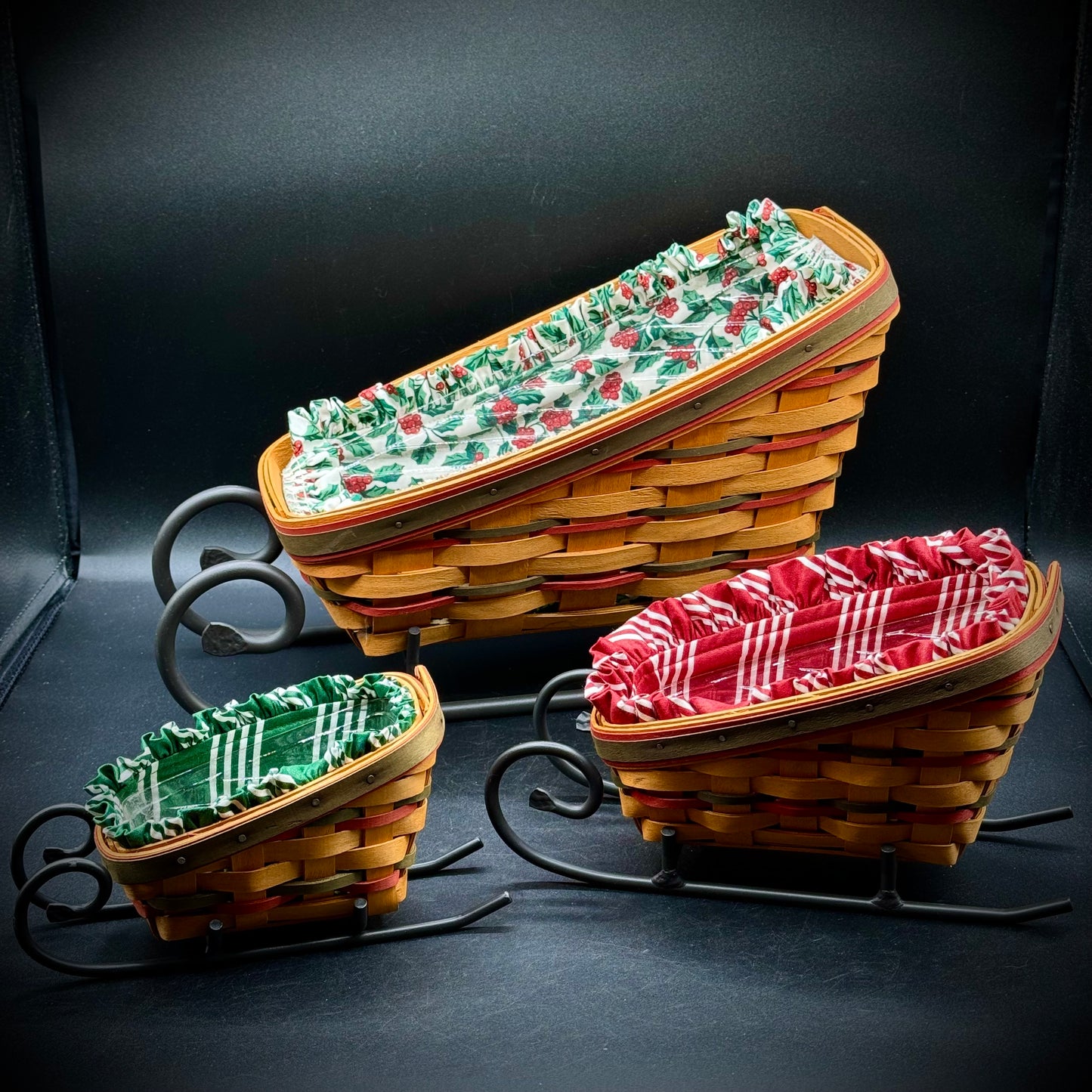 Extremely Rare Set of 3 Longaberger Signed Sleigh Baskets