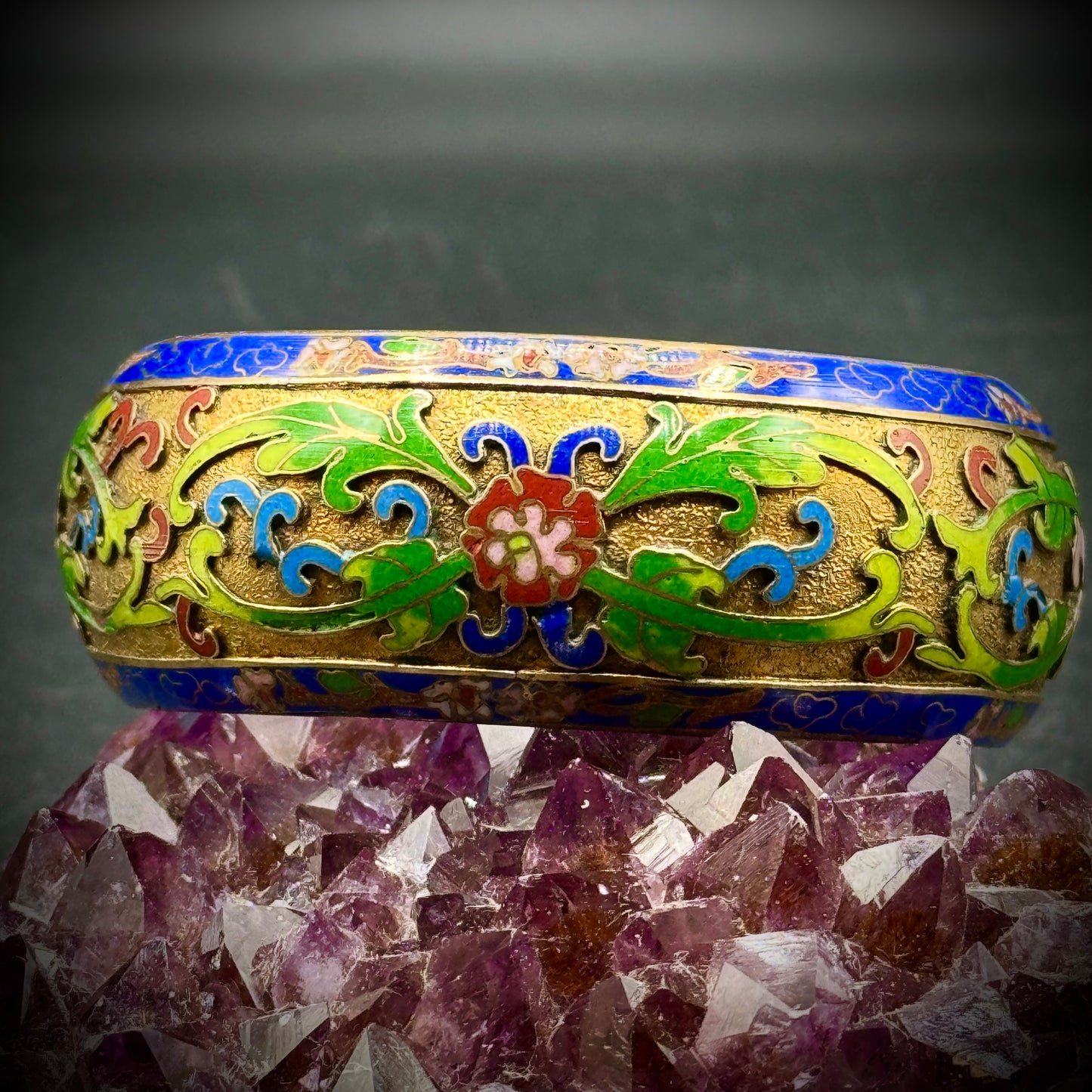 Vintage Champlevé Enamel Wide Bangle