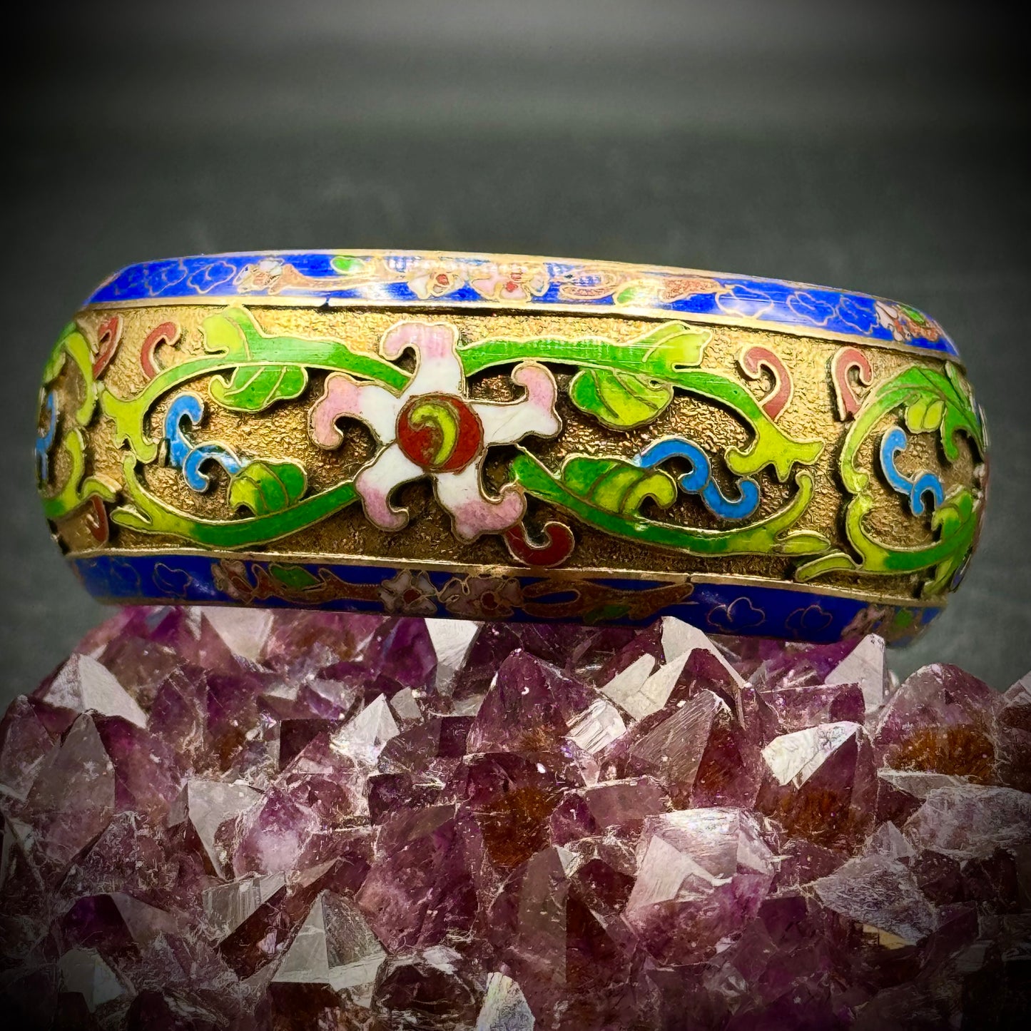 Vintage Champlevé Enamel Wide Bangle