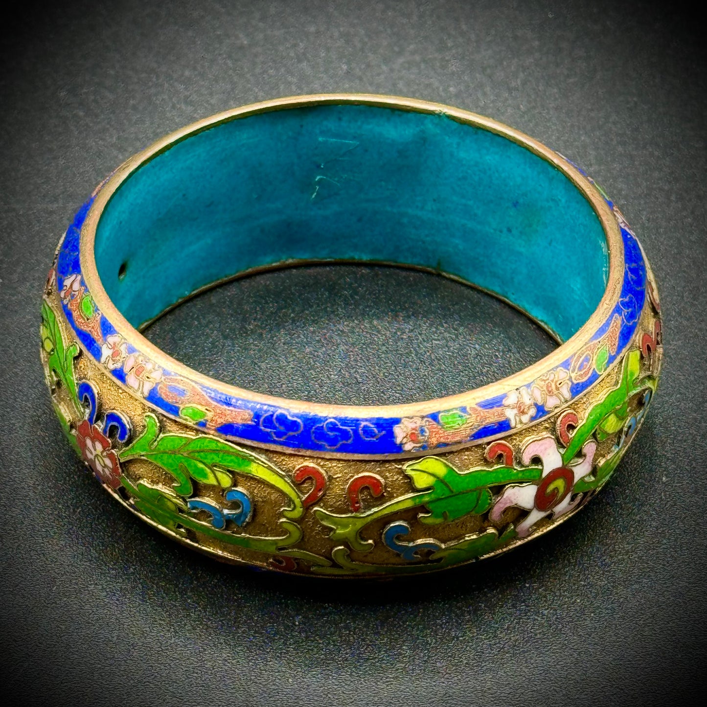 Vintage Champlevé Enamel Wide Bangle