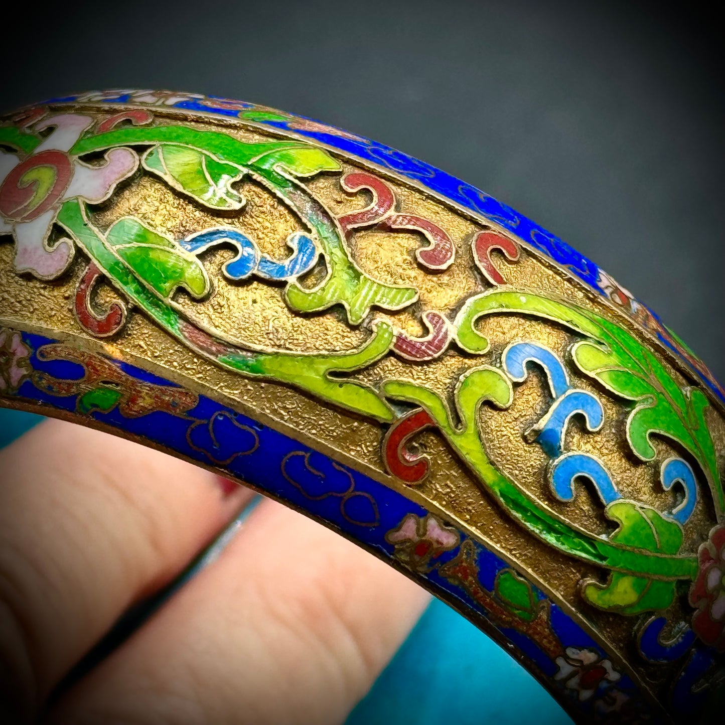 Vintage Champlevé Enamel Wide Bangle