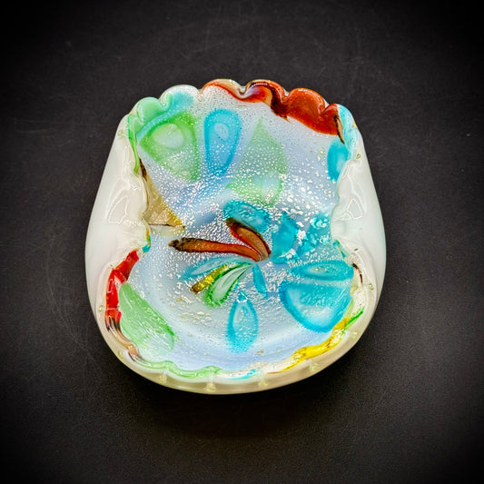 Vintage 1950s Murano Glass Multi Colored Pinched Bowl