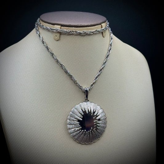 Vintage Monet Silver Tone/Mirror Pendant Necklace on Long Chain