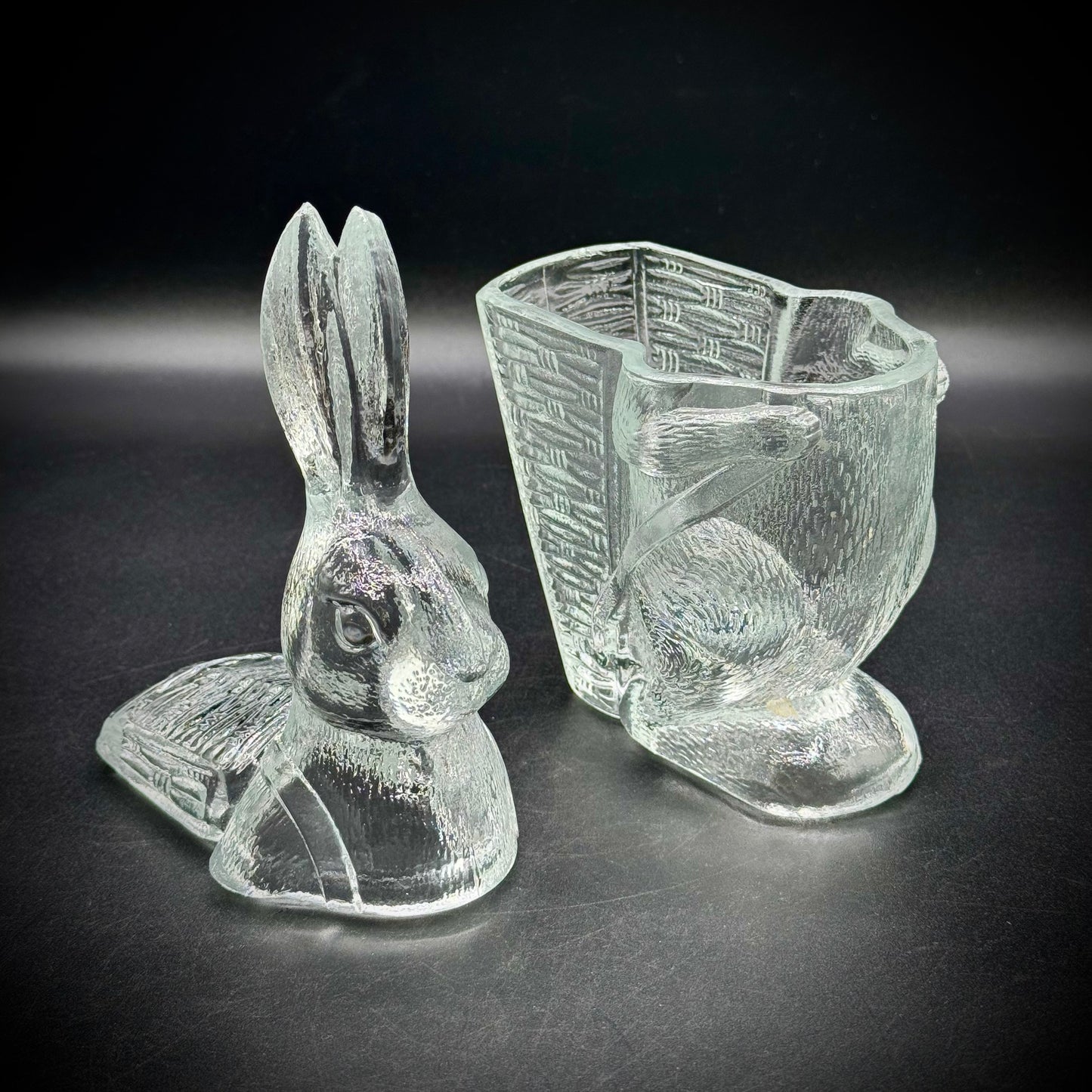 Vintage Zabkowice Glassworks Glass Bunny Container