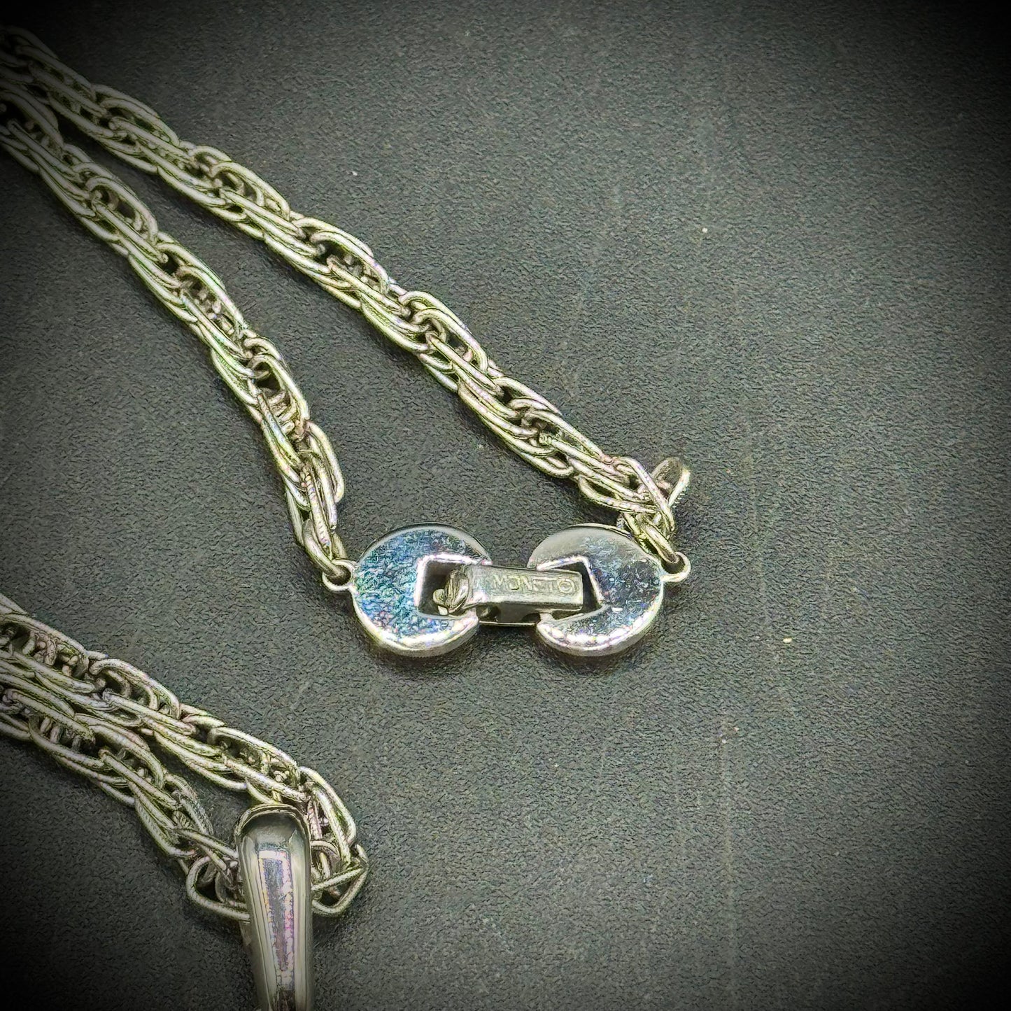 Vintage Monet Silver Tone/Mirror Pendant Necklace on Long Chain