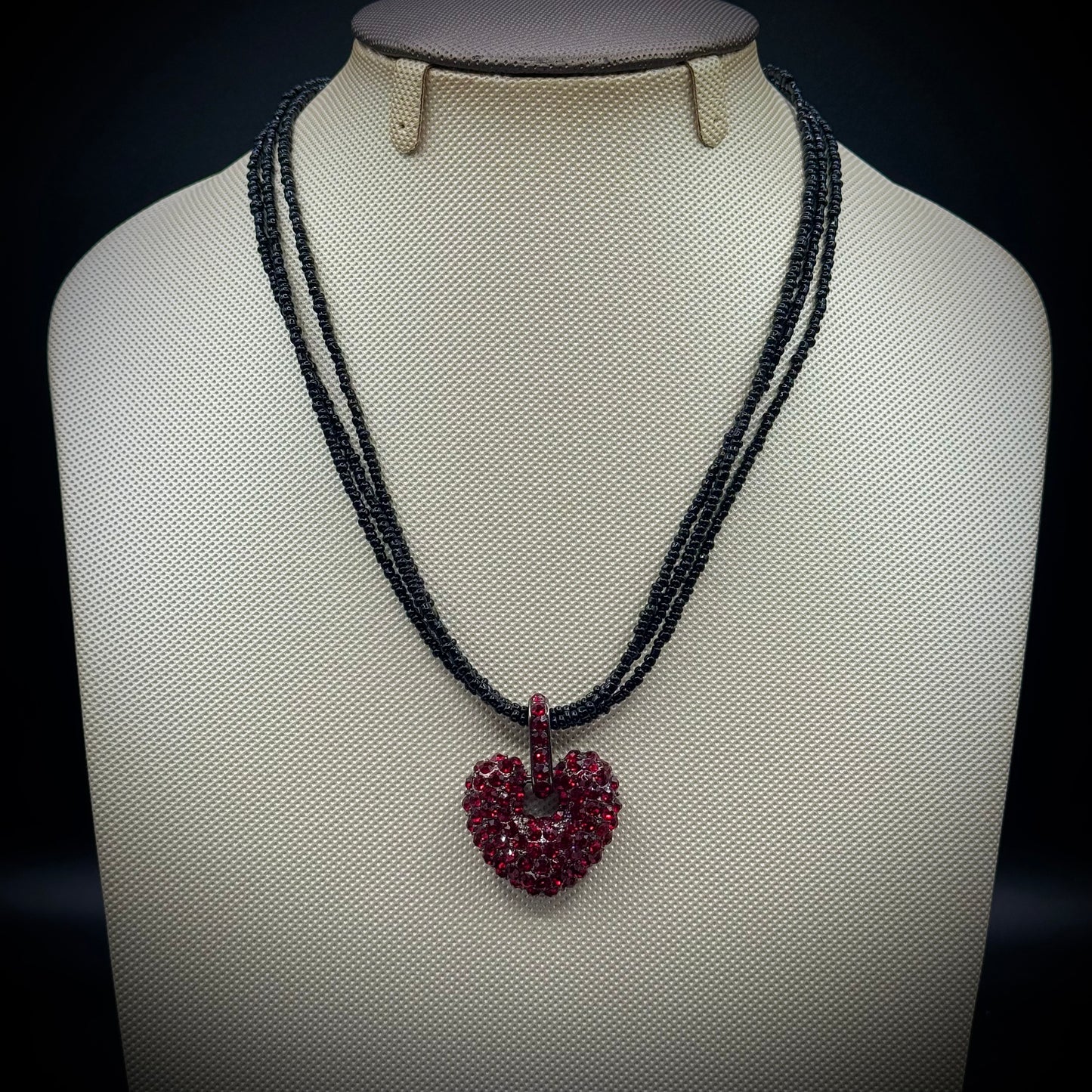 Ruby Rhinestone & Bead Necklace